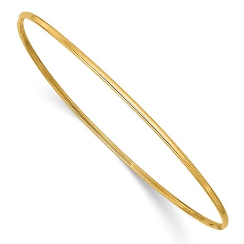 14K Gold Polished Round Bangle Bracelet – 8” Slip-On Classic